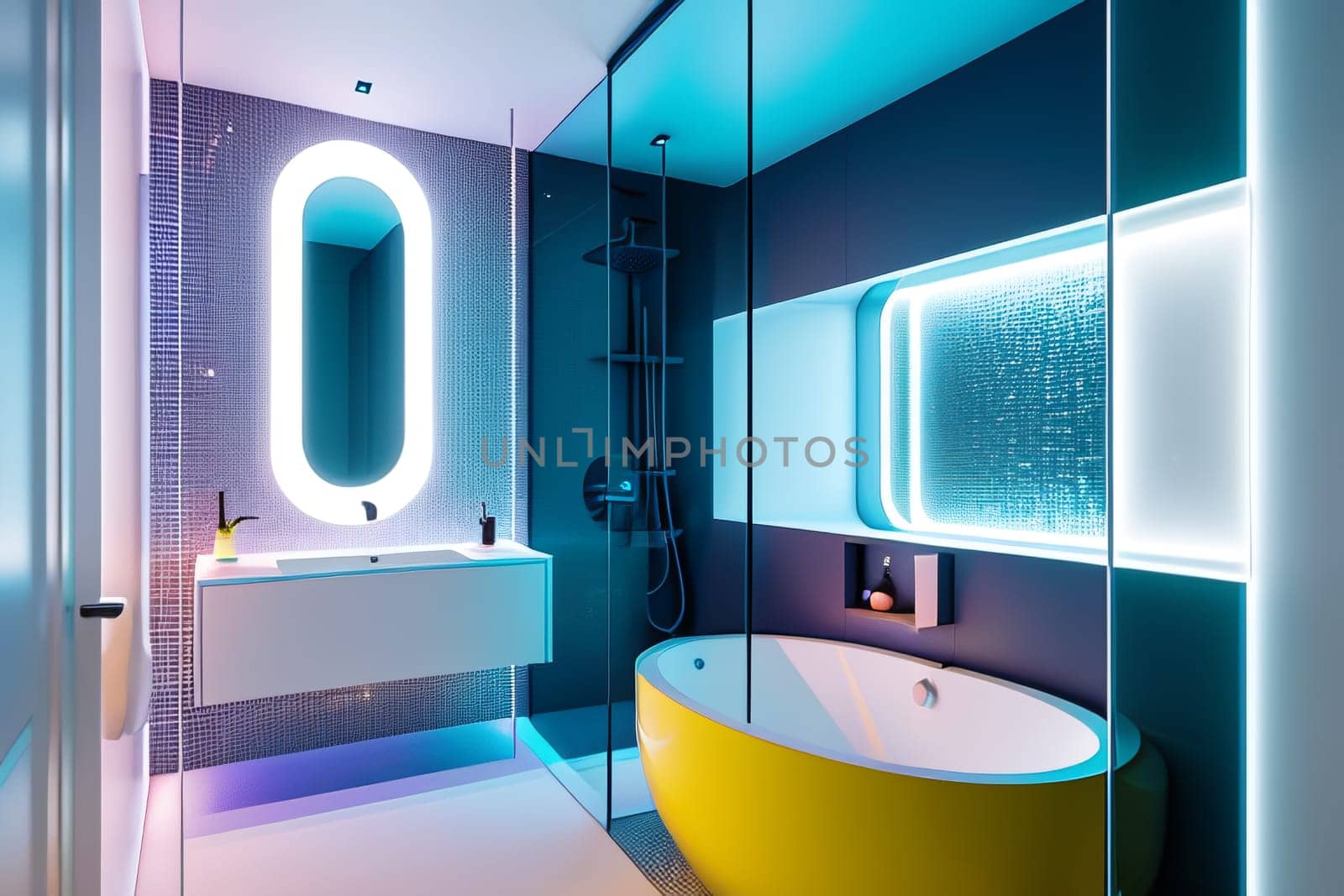 The interior of a modern futuristic bathroom in bright colors. by Annu1tochka