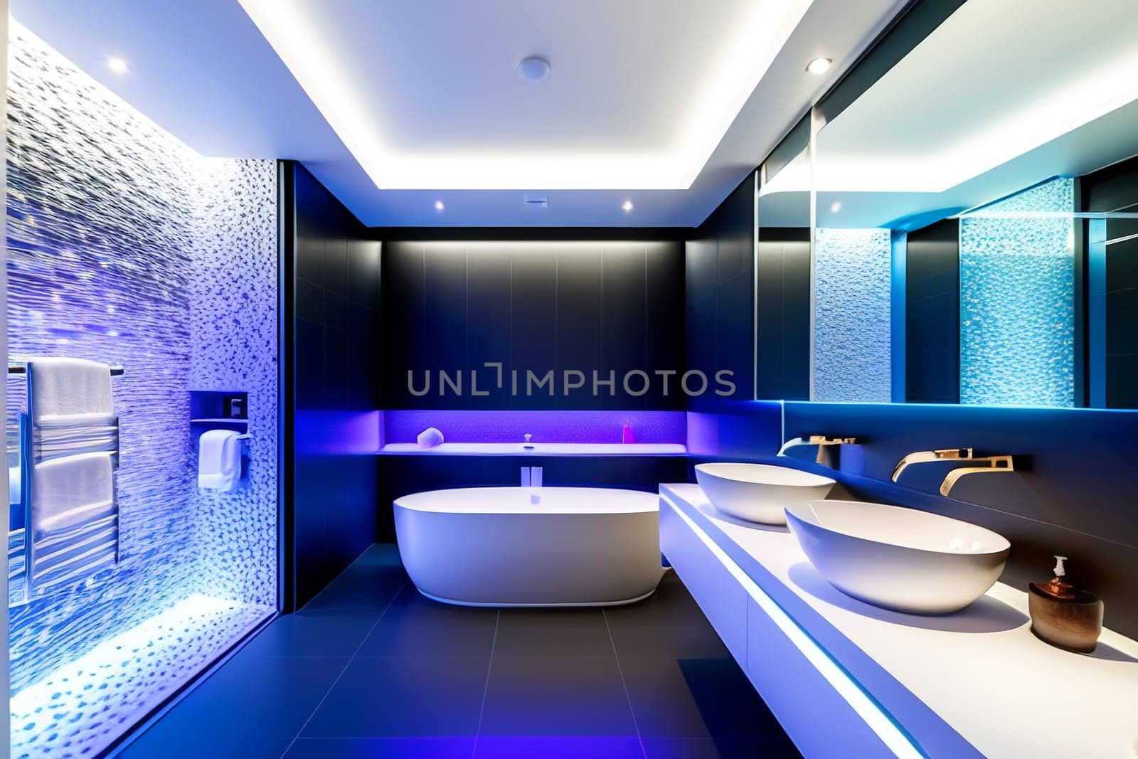 The interior of a modern futuristic bathroom in bright colors. by Annu1tochka