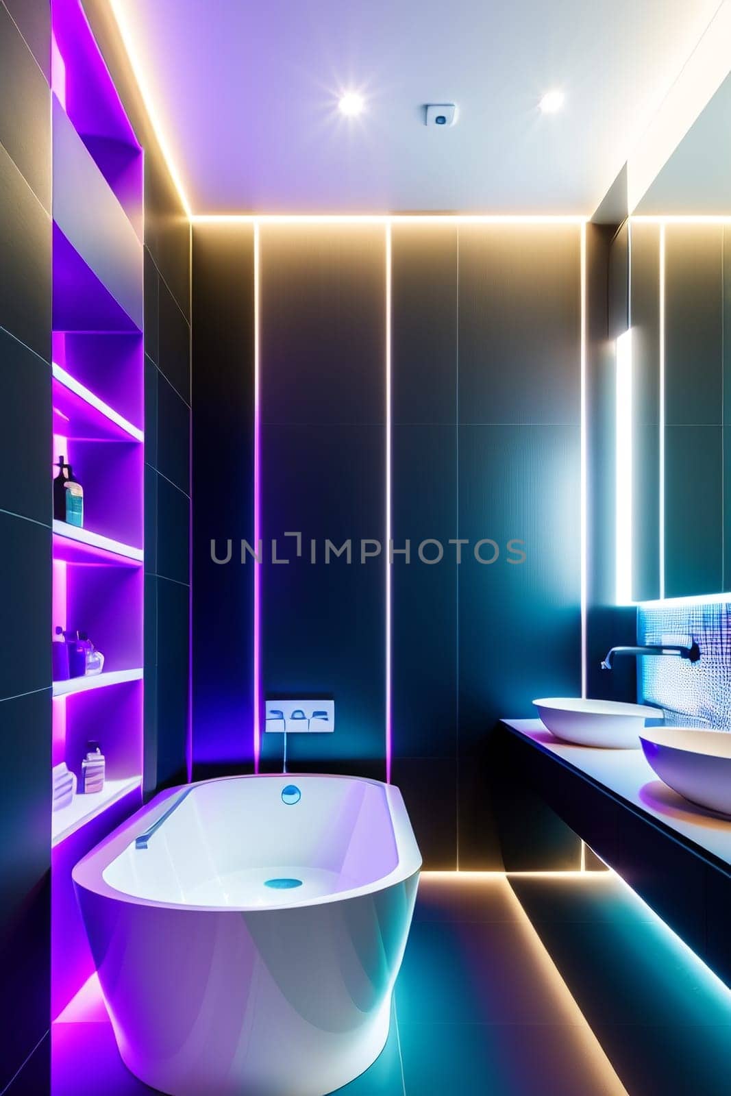 The interior of a modern futuristic bathroom in bright colors. by Annu1tochka