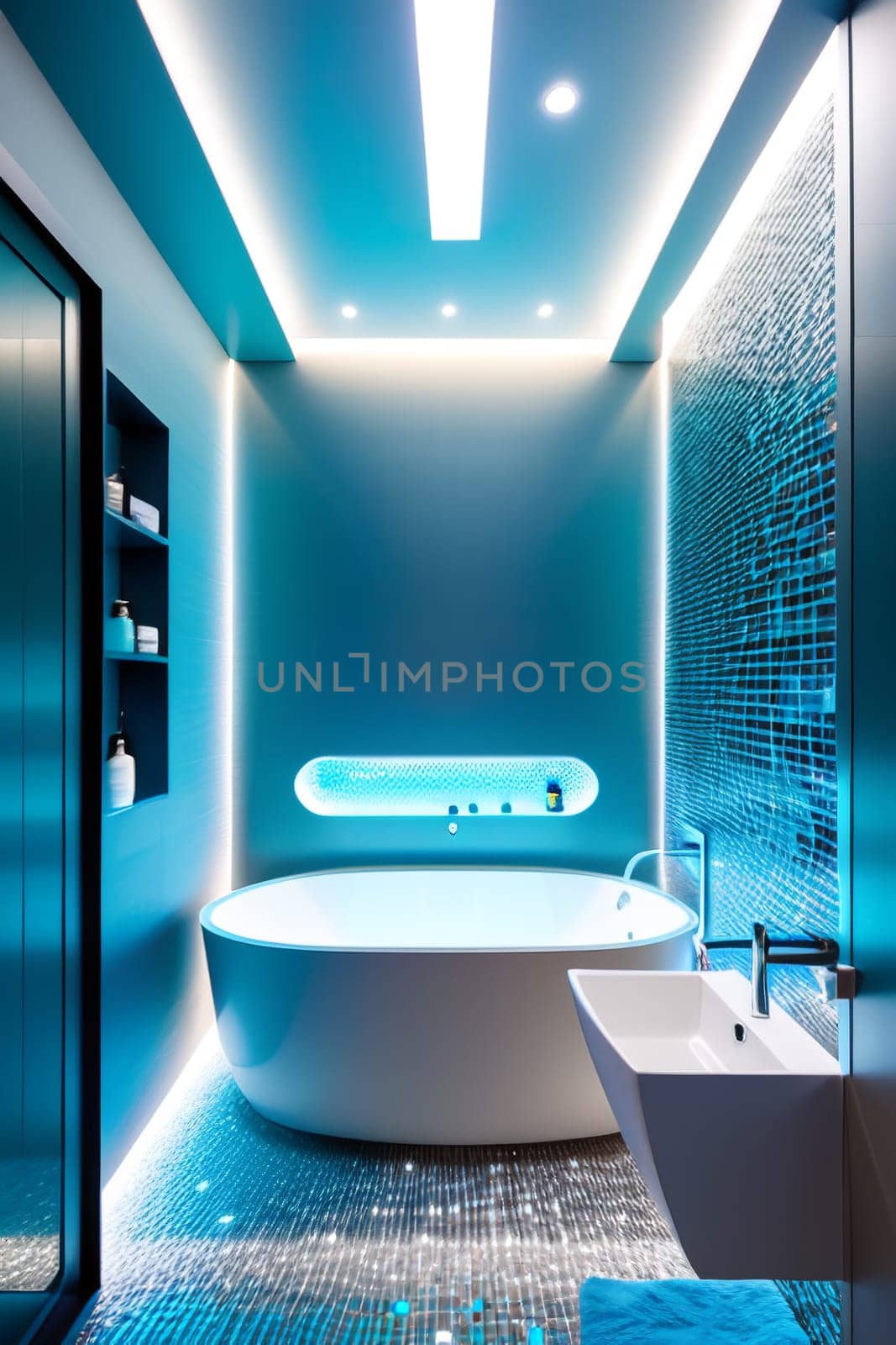 The interior of a modern futuristic bathroom in bright colors. by Annu1tochka