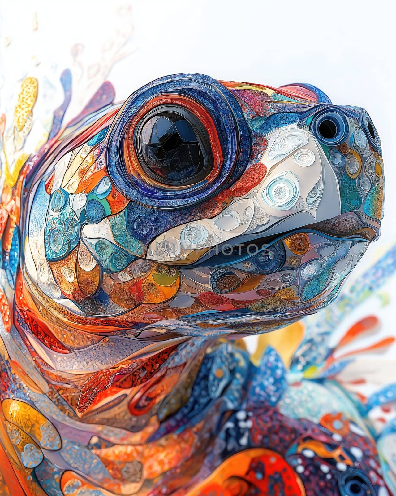 Colorful turtle on white background. Selective focus.