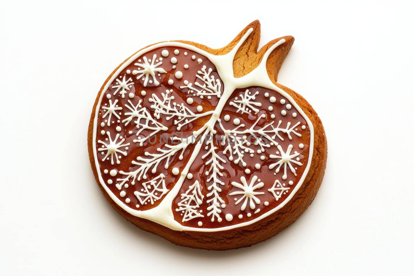 A festive gingerbread cookie featuring intricate snowflake patterns, perfect for holiday celebrations.