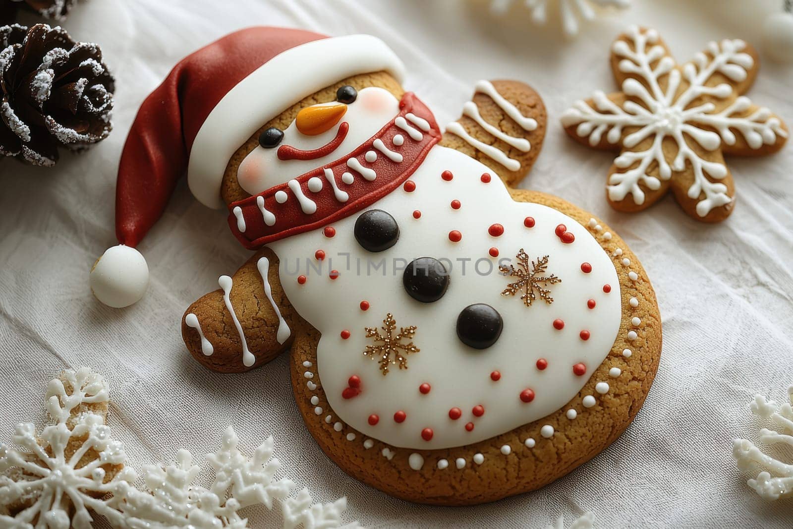 A charming gingerbread snowman cookie adorned with festive icing and cheerful holiday elements for the season