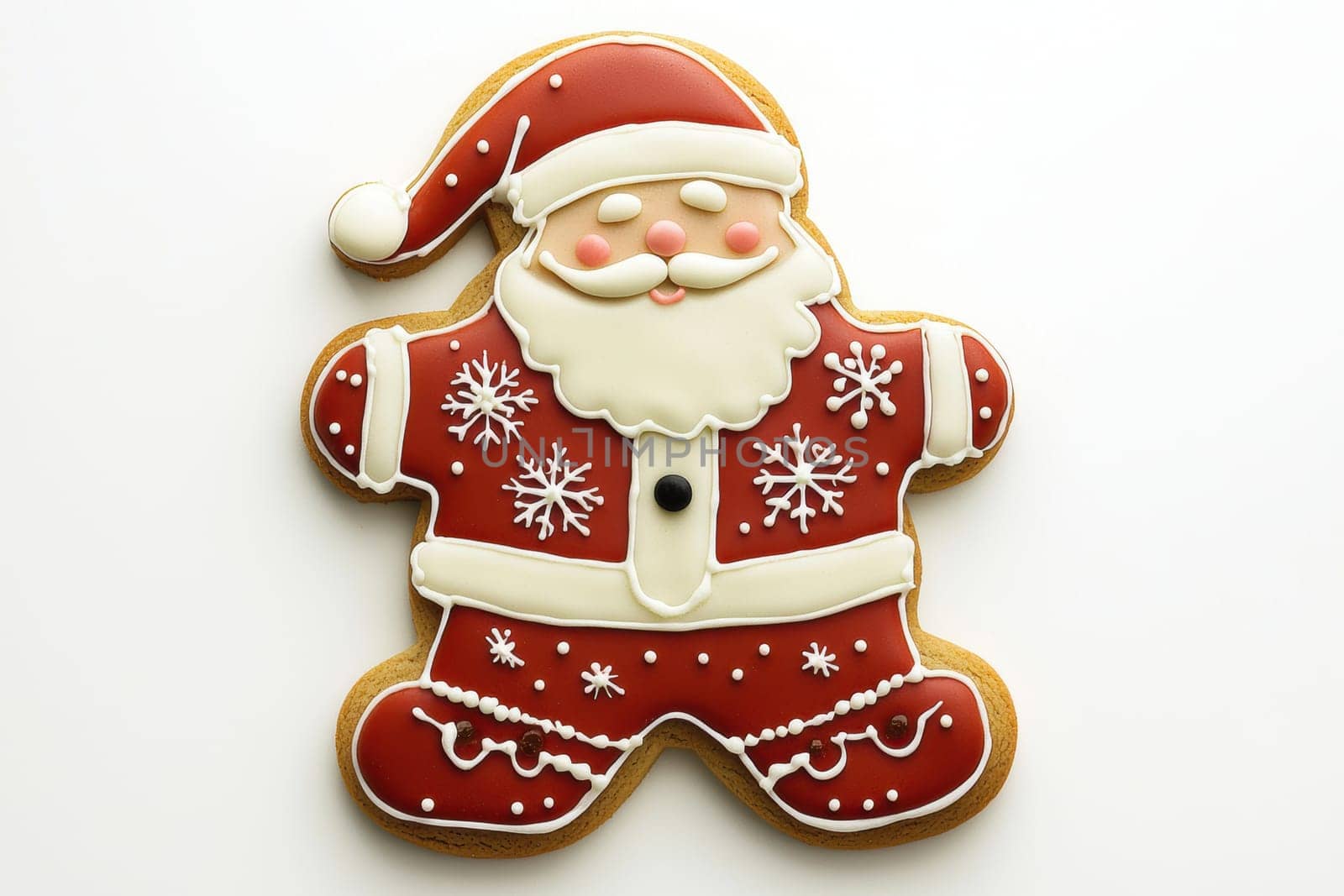A colorful and cheerful Santa Claus gingerbread cookie that is beautifully decorated for the holiday season