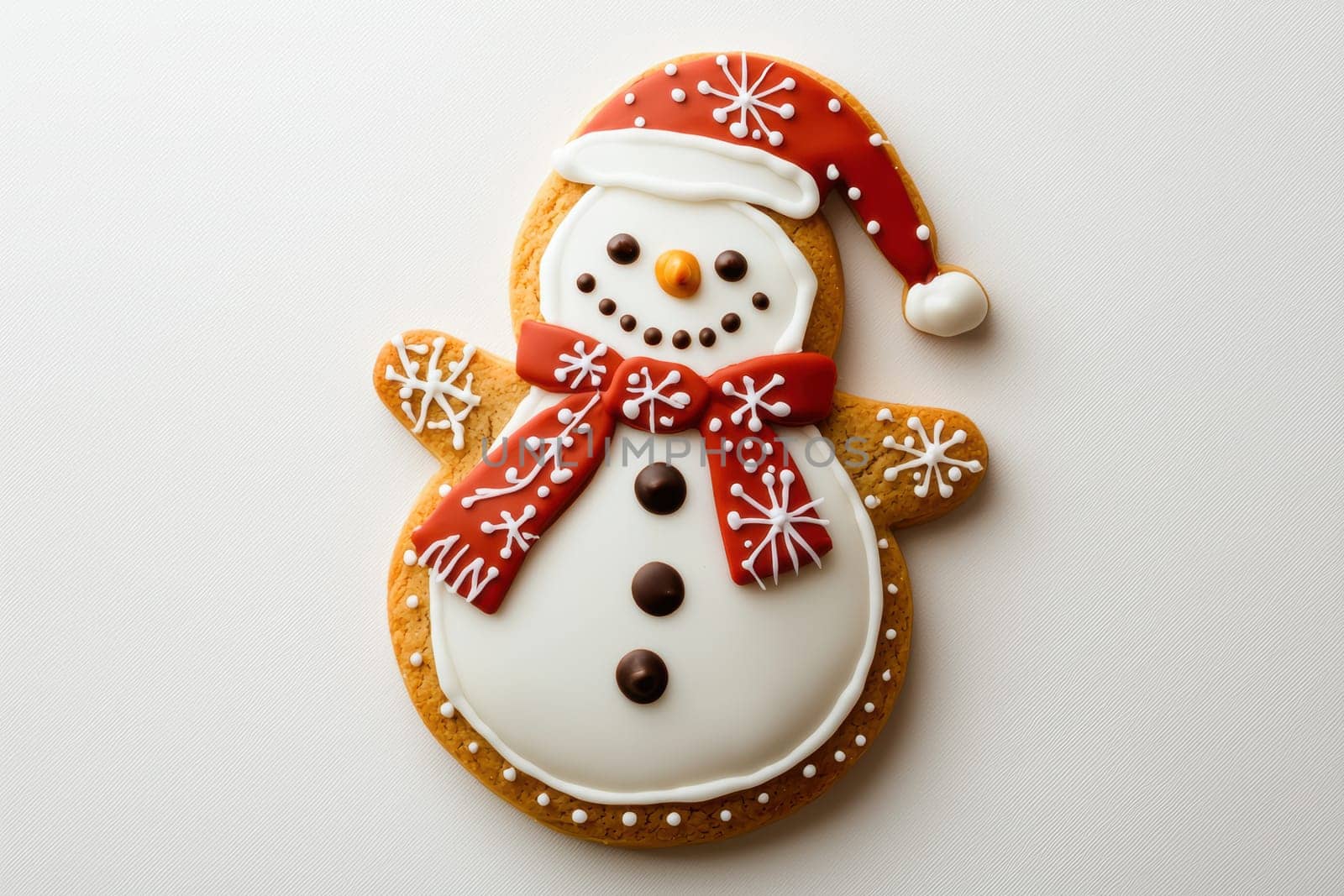 A delightful and charming gingerbread snowman cookie beautifully decorated for the joyful holiday season