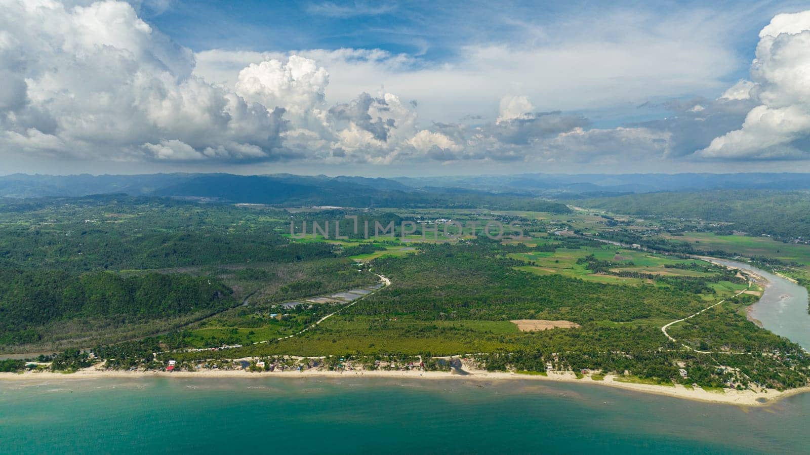 Aerial view of Tropical island and beautiful beach. Negros, Philippines.