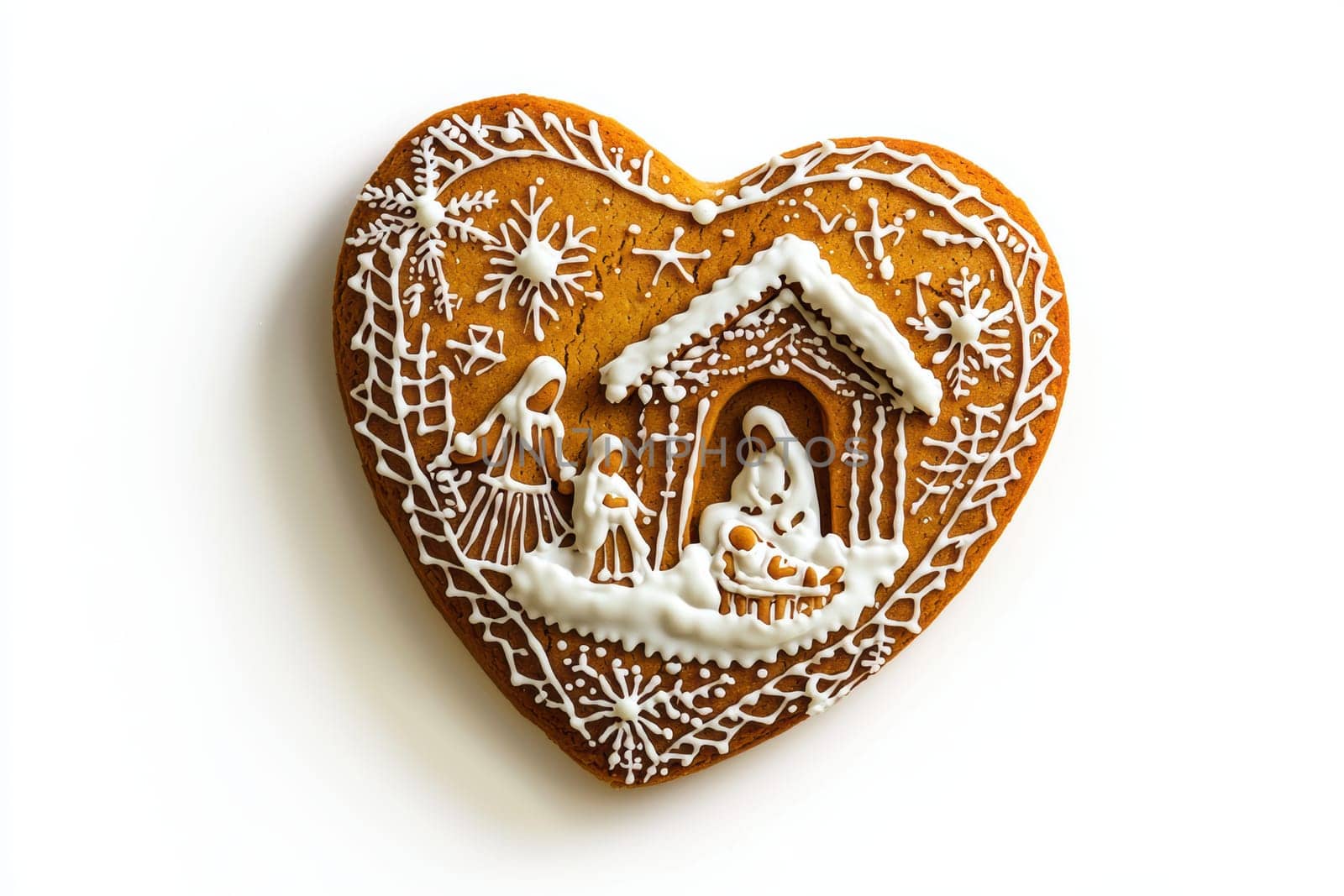 This beautifully decorated gingerbread cookie shaped like a heart is perfect for celebrating the holiday season