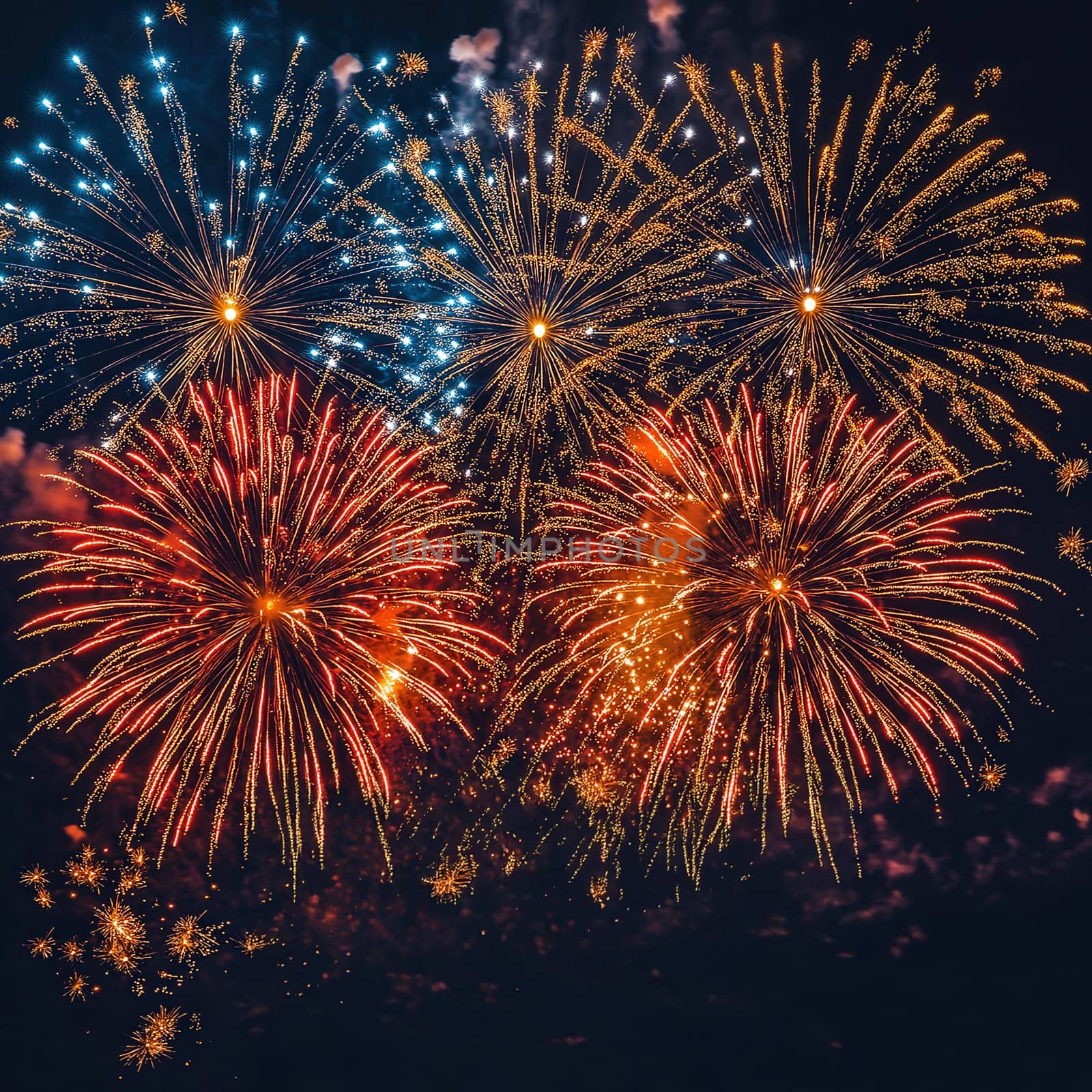 Bright colorful fireworks on a dark background. Selective focus.