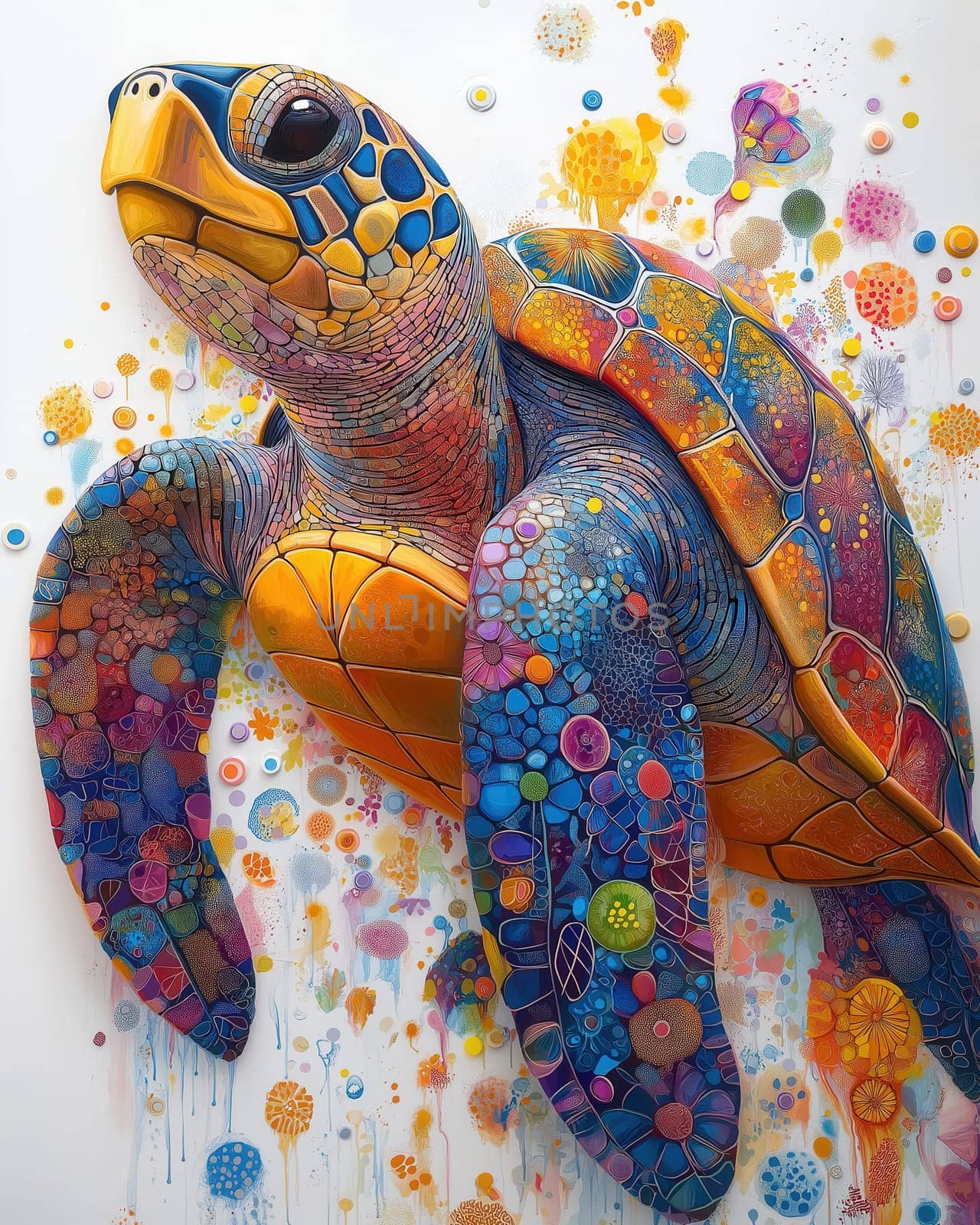 Colorful turtle on white background. Selective focus.