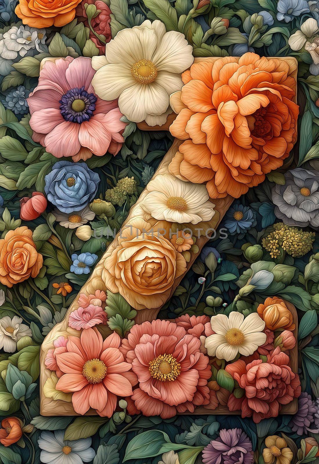 The letter Z of colorful flowers on a flowers background. Selective focus.