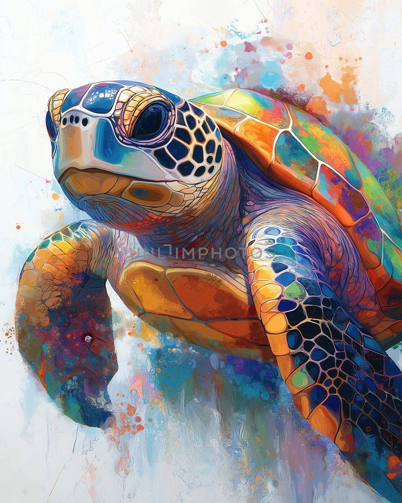 Colorful turtle on white background. Selective focus.