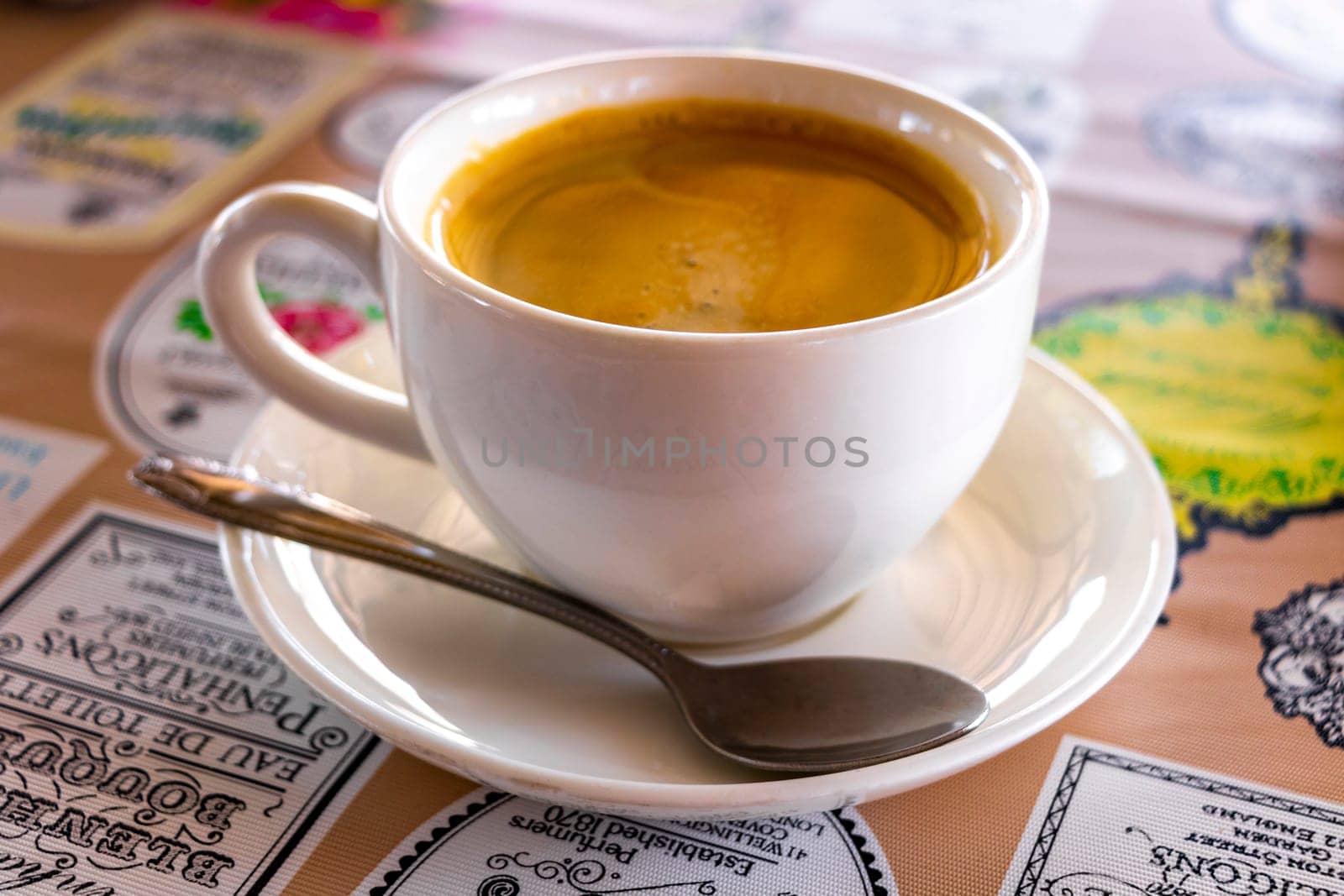 Cup of coffee vintage in a restaurant cafe in Phla Ban Chang District Rayong Thailand in Southeastasia Asia.