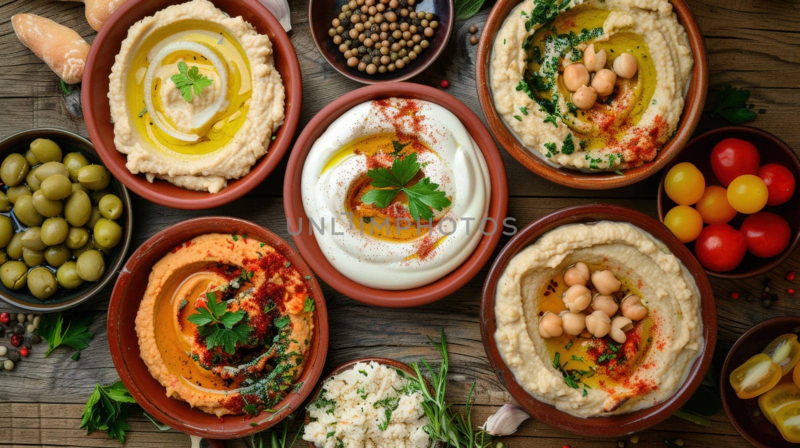 Delicious Humus in Bowls Food Backdrop