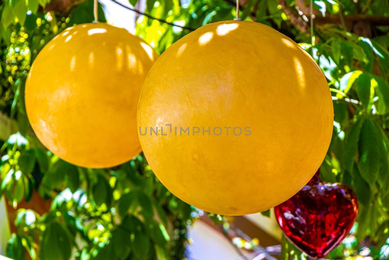 Decorative balls and hearts in Playa del Carmen Quintana Roo Mexico.