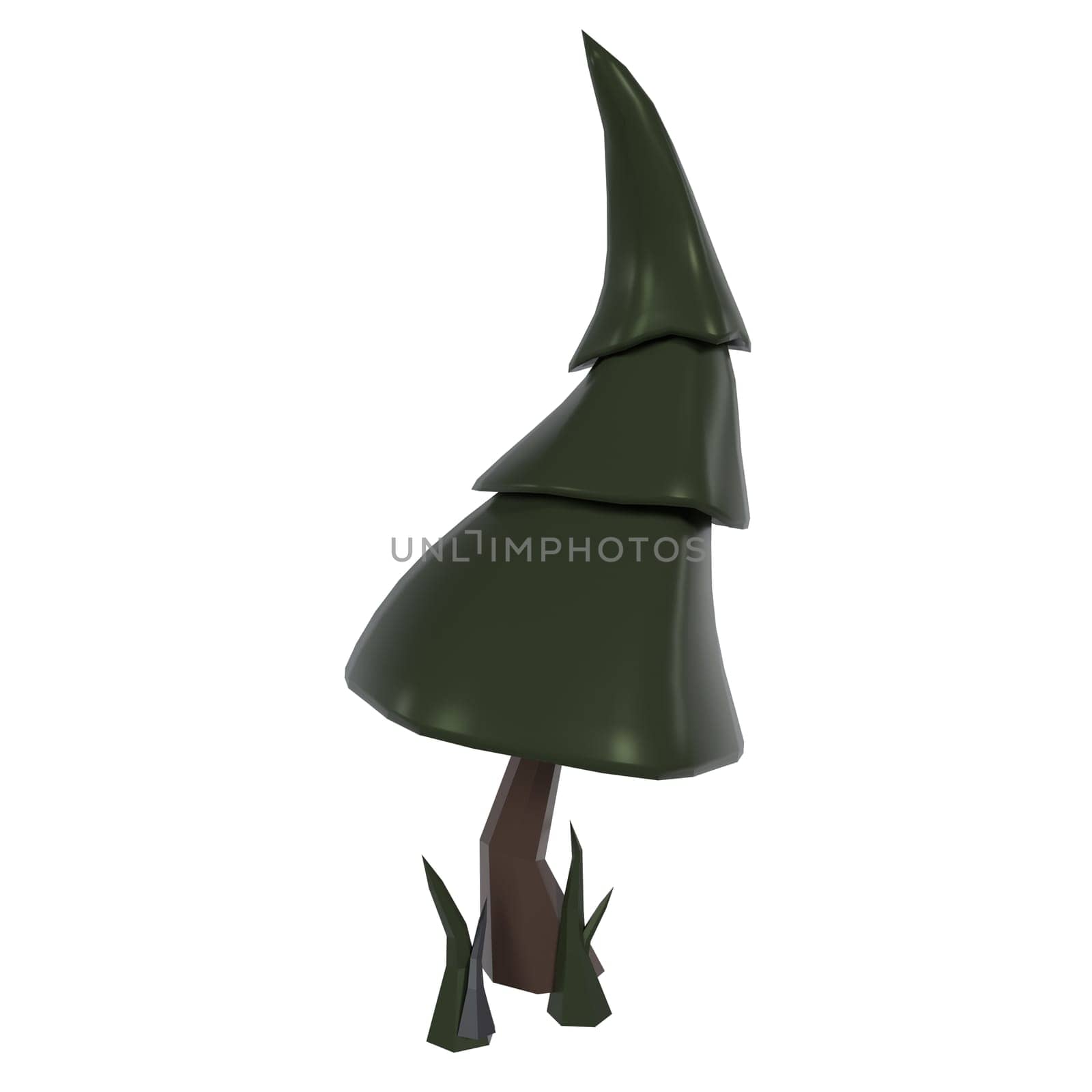 This stylized evergreen tree features a unique shape and color, ideal for design projects.