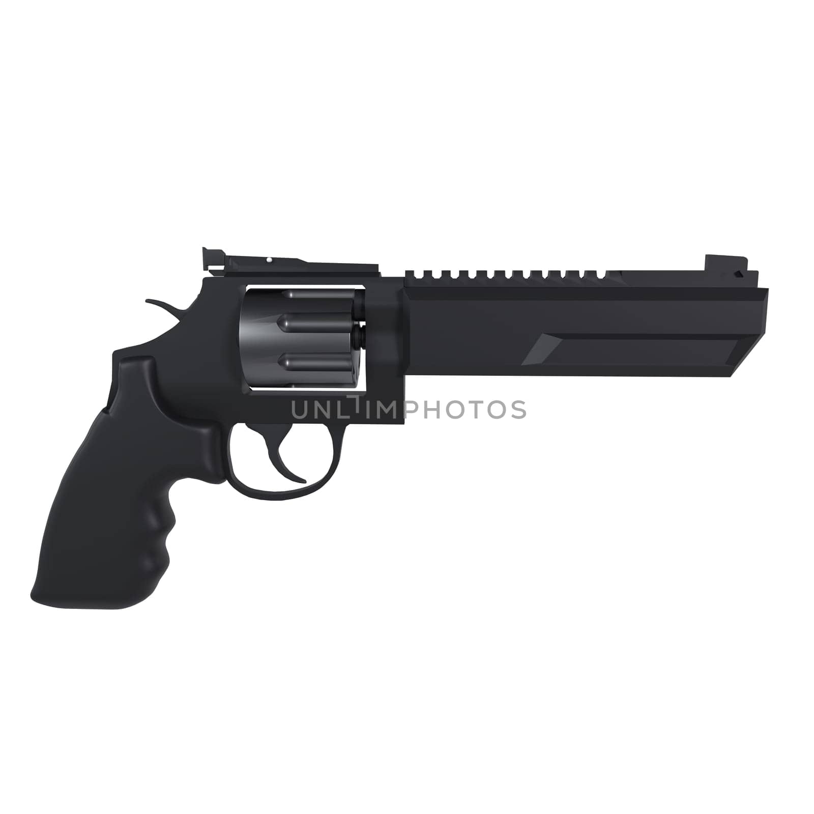 Black revolver with a sleek design, shown isolated against a white backdrop.