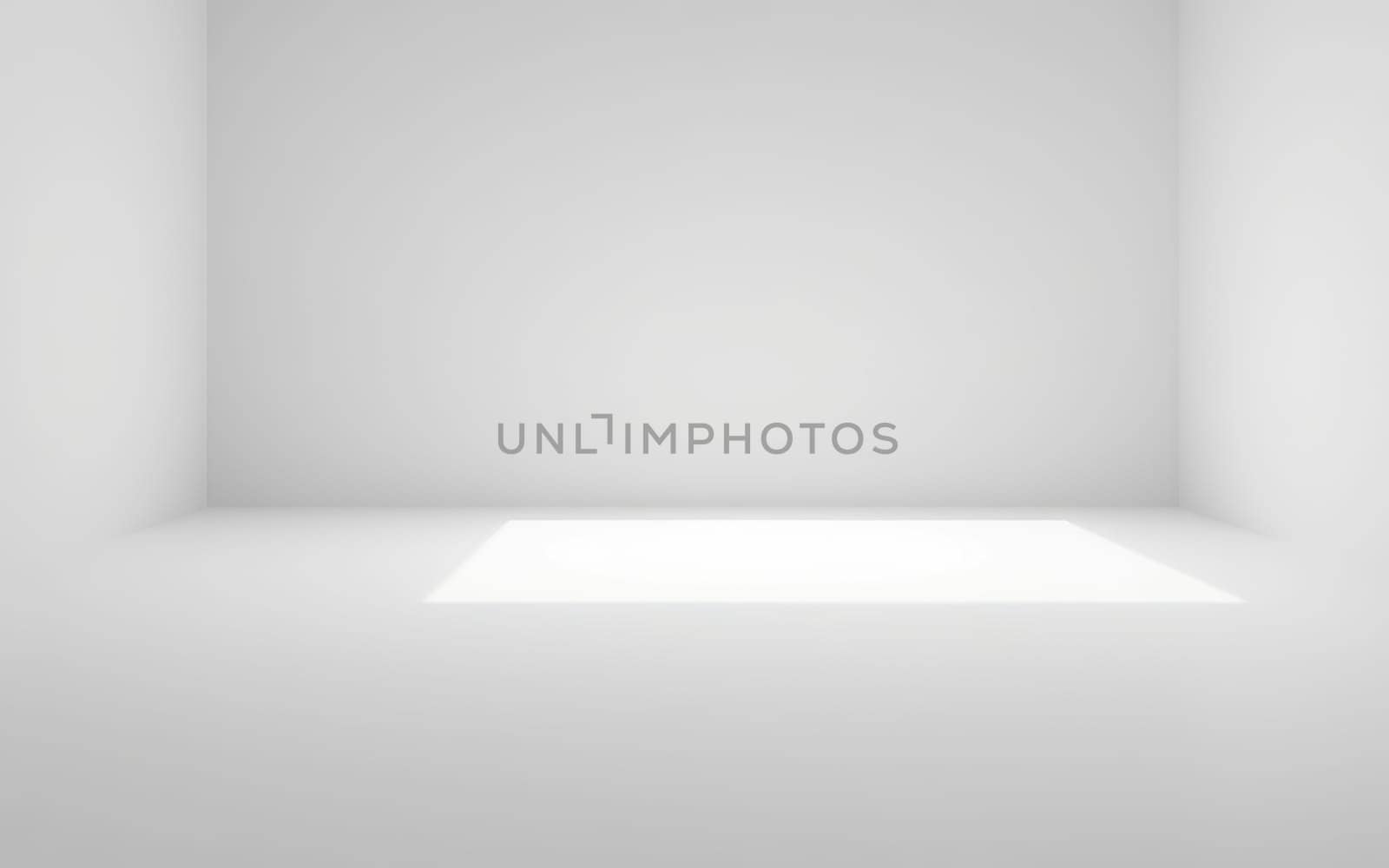 A bright, minimalist room with white walls and floor, featuring a central light that casts a glow, creating a tranquil atmosphere perfect for reflection or creativity.