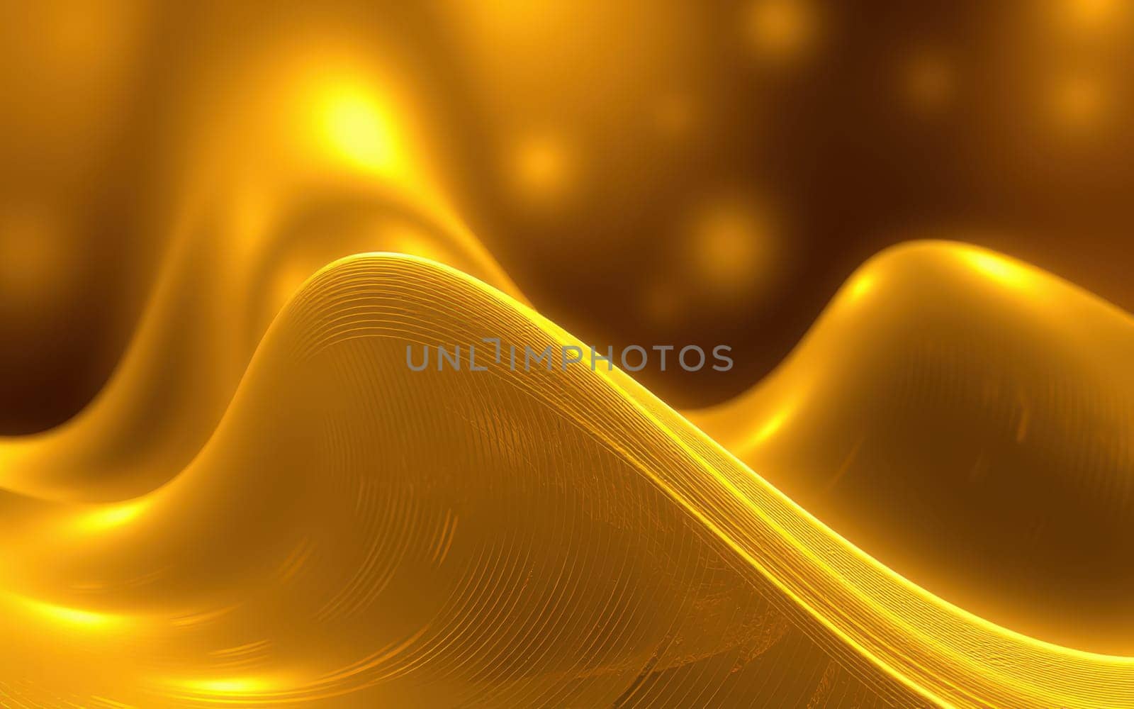 Smooth golden waves flow seamlessly, creating a dynamic and captivating visual effect. The reflective surface shines under gentle light, enhancing the depth and texture of the design.