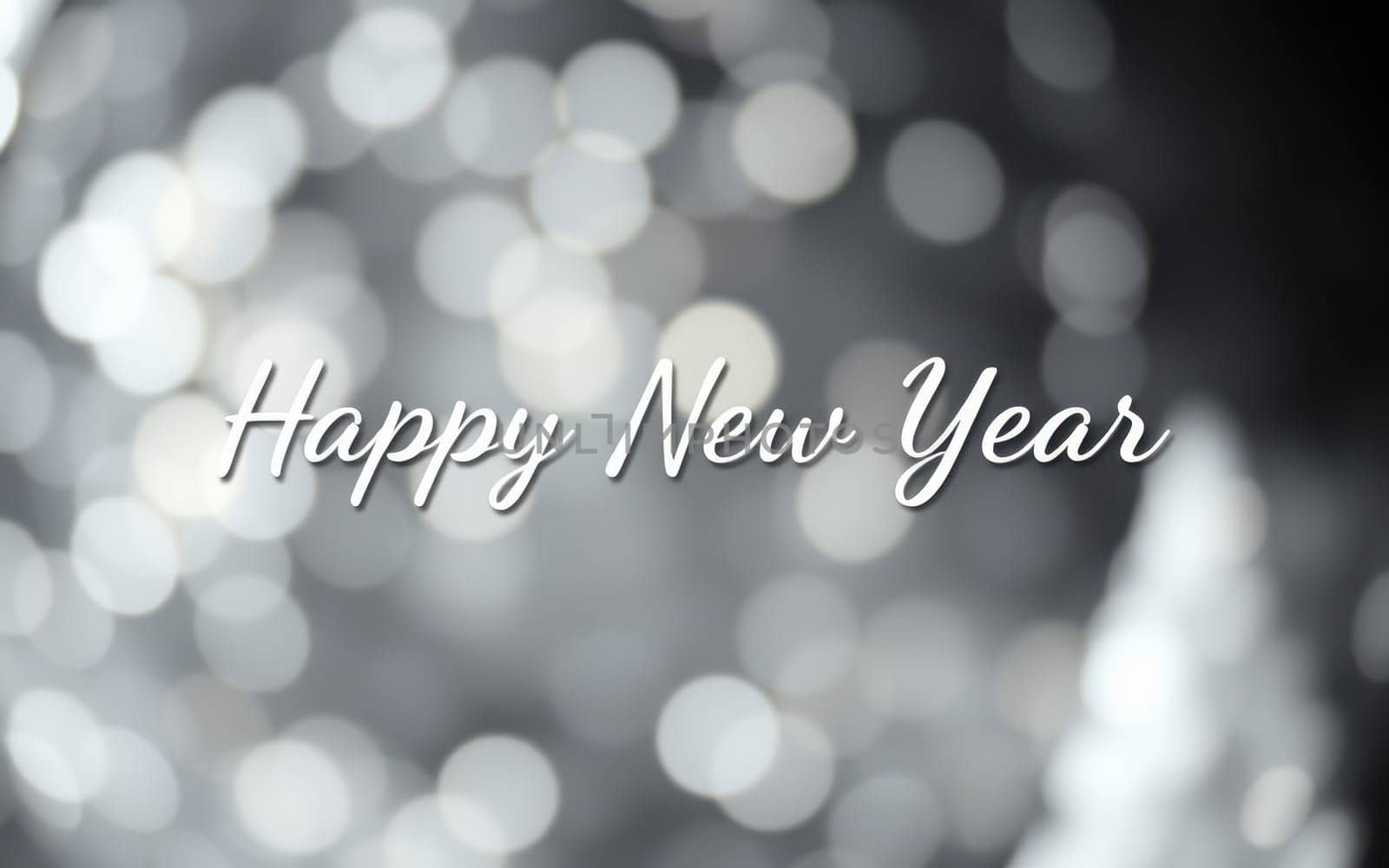 A festive backdrop filled with soft, blurred lights sets the tone for a New Year celebration. The greeting expresses joy and hope for the upcoming year.