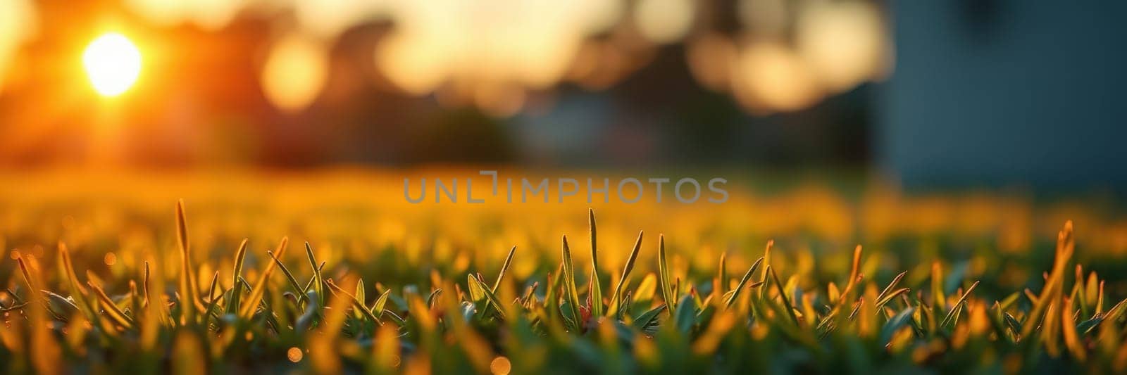 The blades of grass catch the golden rays of the sun, creating a serene atmosphere in the late afternoon. Soft light enhances the natural beauty of the landscape.