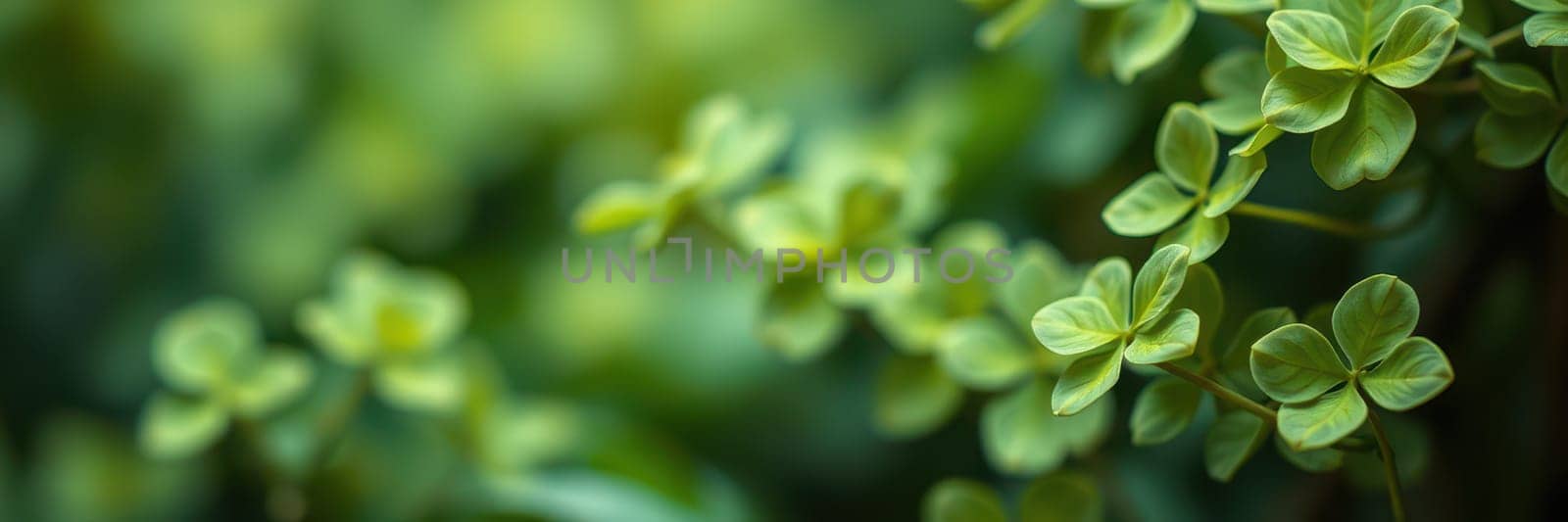 Close-up of dense clover foliage showcasing its vibrant green leaves under bright sunlight. This lush garden scene captures the essence of spring and nature's beauty.