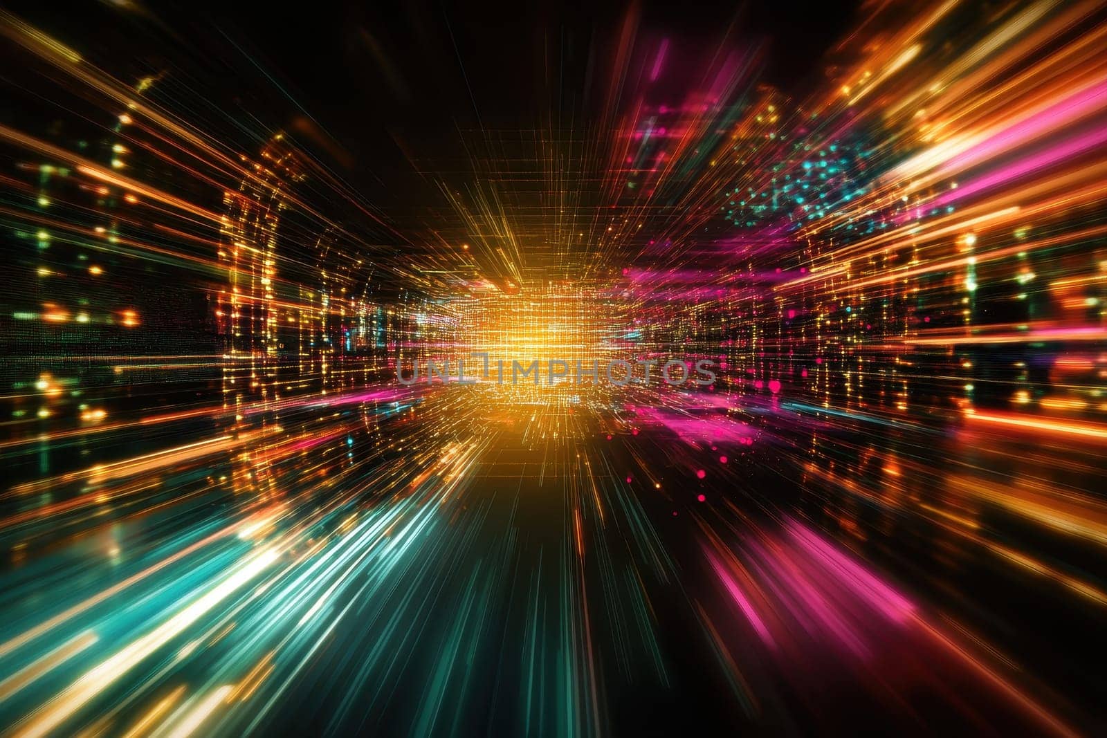 Experience the mesmerizing visual impact of vibrant light trails and colorful patterns in this abstract digital image, showcasing dynamic energy.