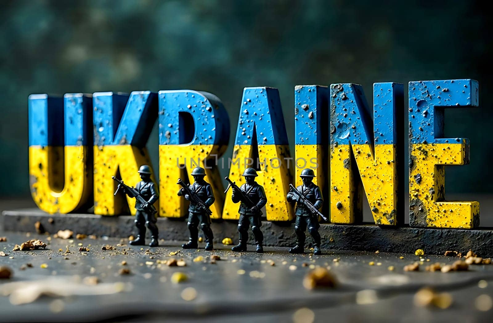 Soldiers stand before the vibrant Ukrainian flag, symbolizing Ukraine\'s resilience and defense amid ongoing conflict.