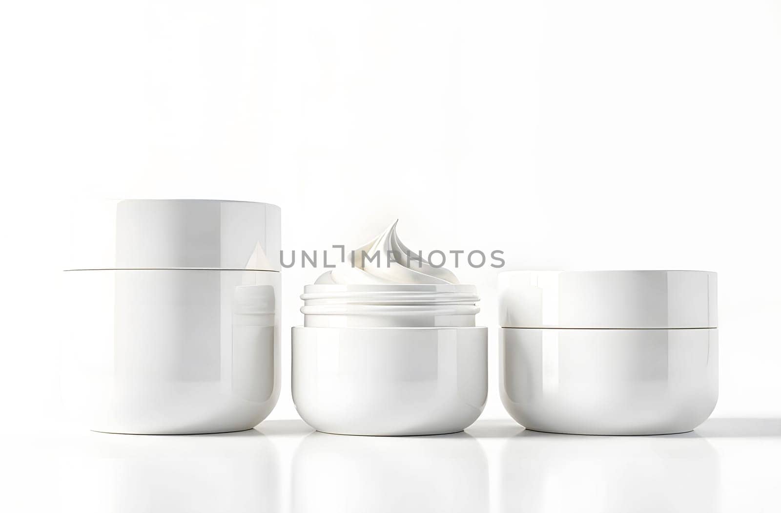 White skincare products showcase smooth textures and inviting designs against a bright background.