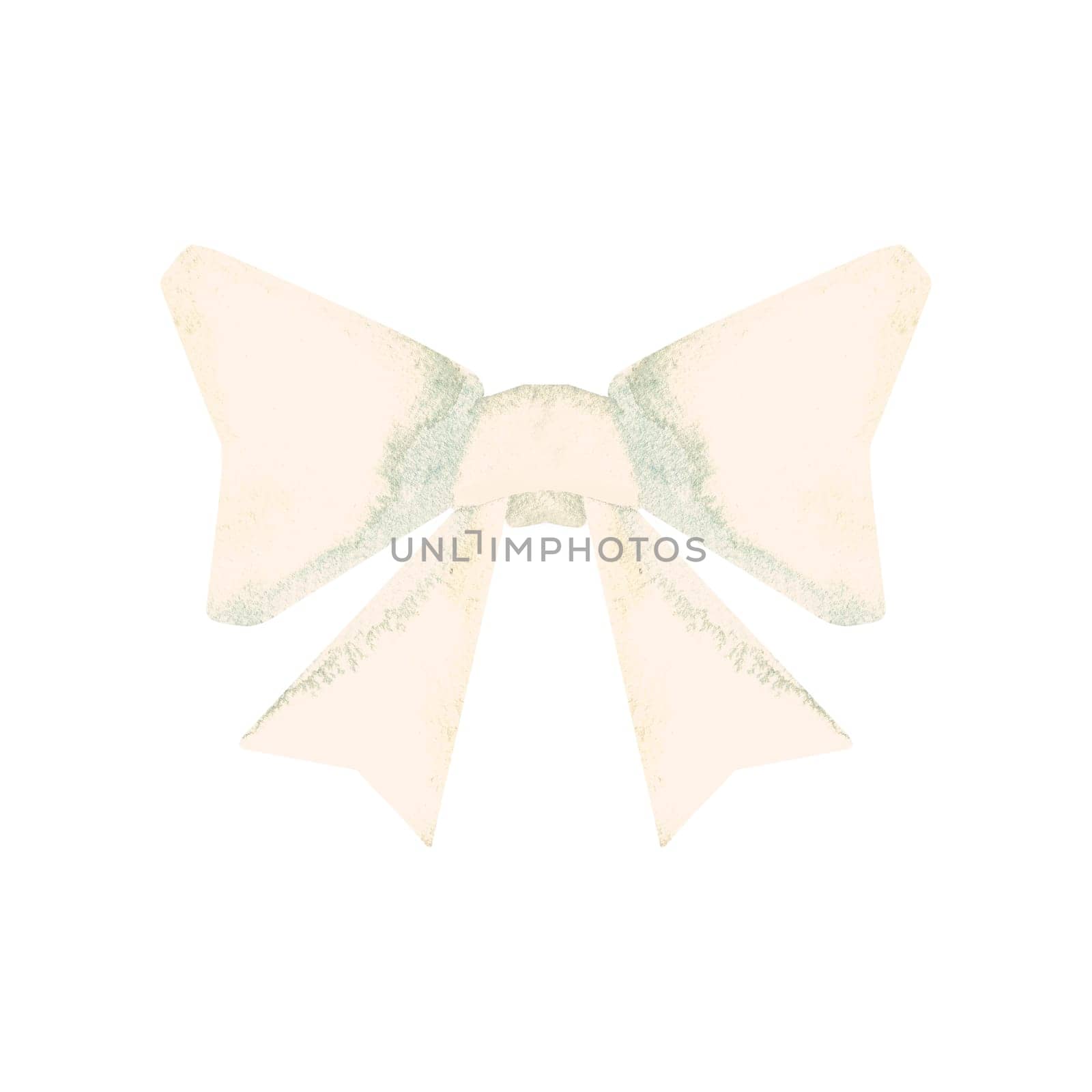 White soft symmetrical bow made of wide ribbon for decorating a bouquet, clothing or festive decoration for a wedding. Clipart. Isolated watercolor illustration