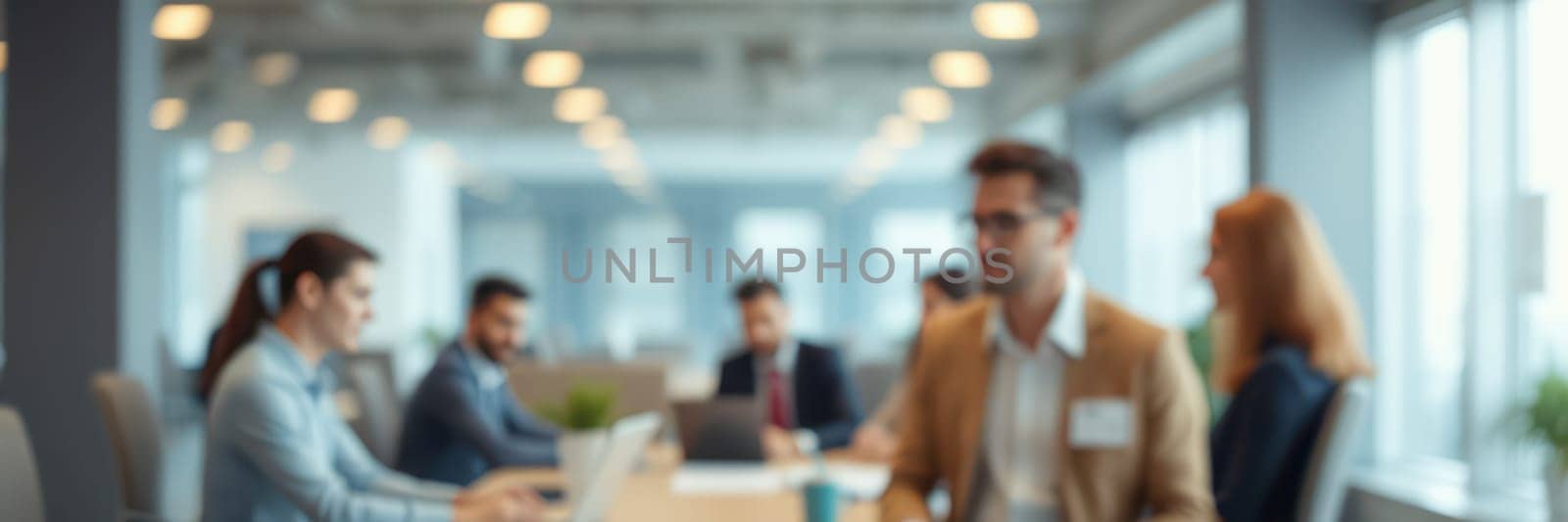 Group of diverse professionals work together in a contemporary office, discussing ideas and strategies during a busy business meeting in natural light.