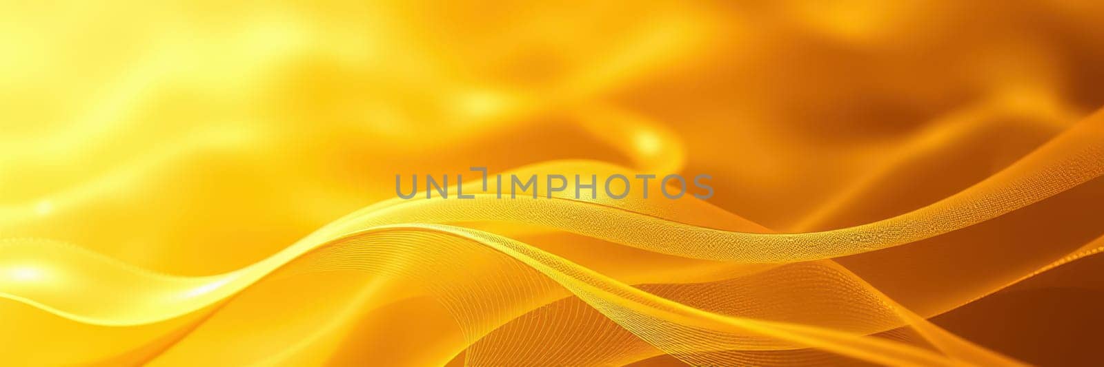 A delicate golden silk fabric flows gracefully, illuminated by soft light. The smooth texture and warm tones convey a sense of luxury and tranquility, enticing viewers to explore.