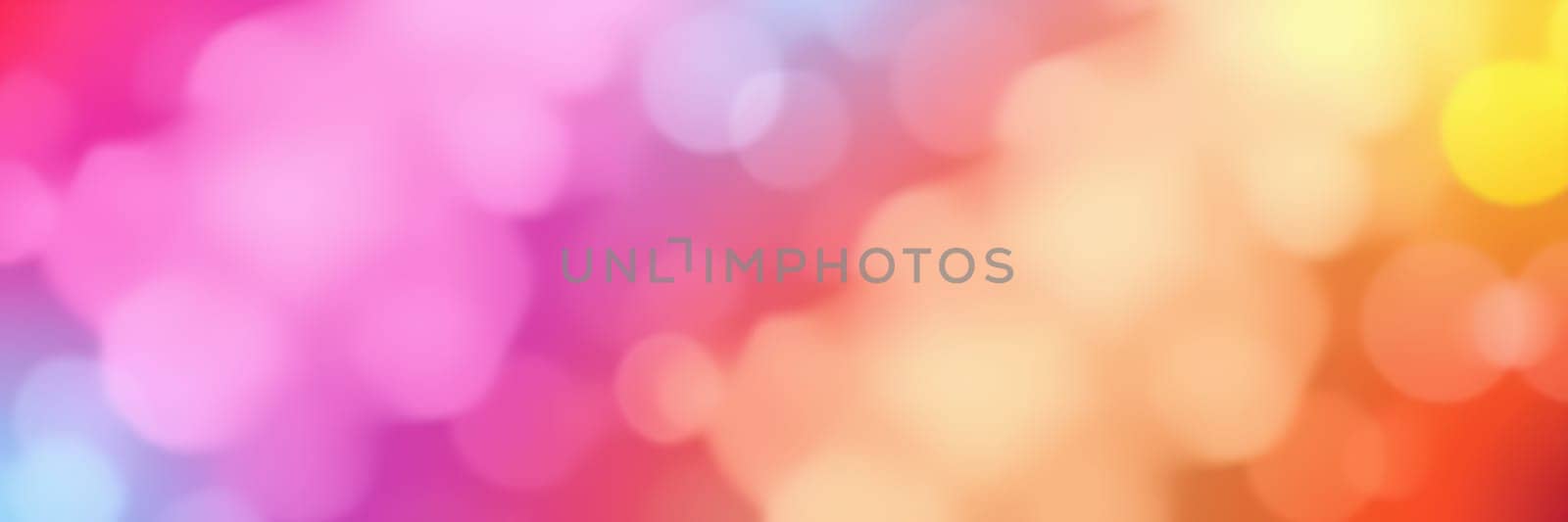This vibrant backdrop features a blend of colorful bokeh effects, predominantly showing shades of pink, orange, and yellow, creating a joyful and lively atmosphere.