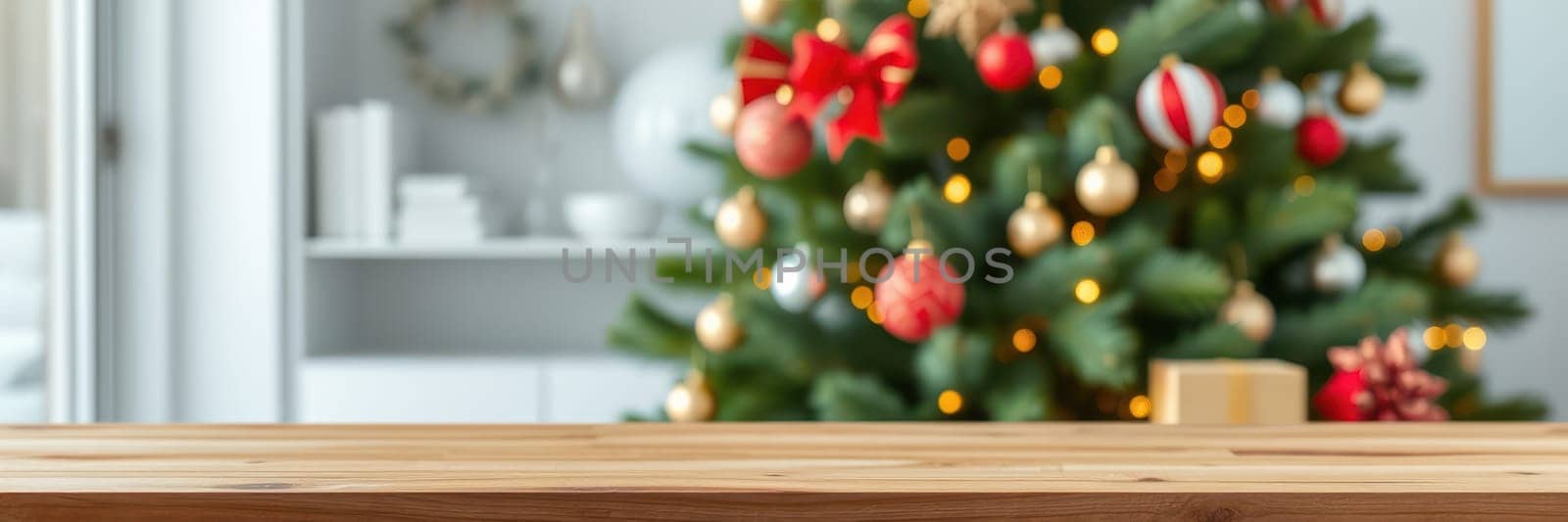 A beautifully decorated Christmas tree stands in a warm living room, filled with colorful ornaments and twinkling lights, creating a festive atmosphere for the holiday season.