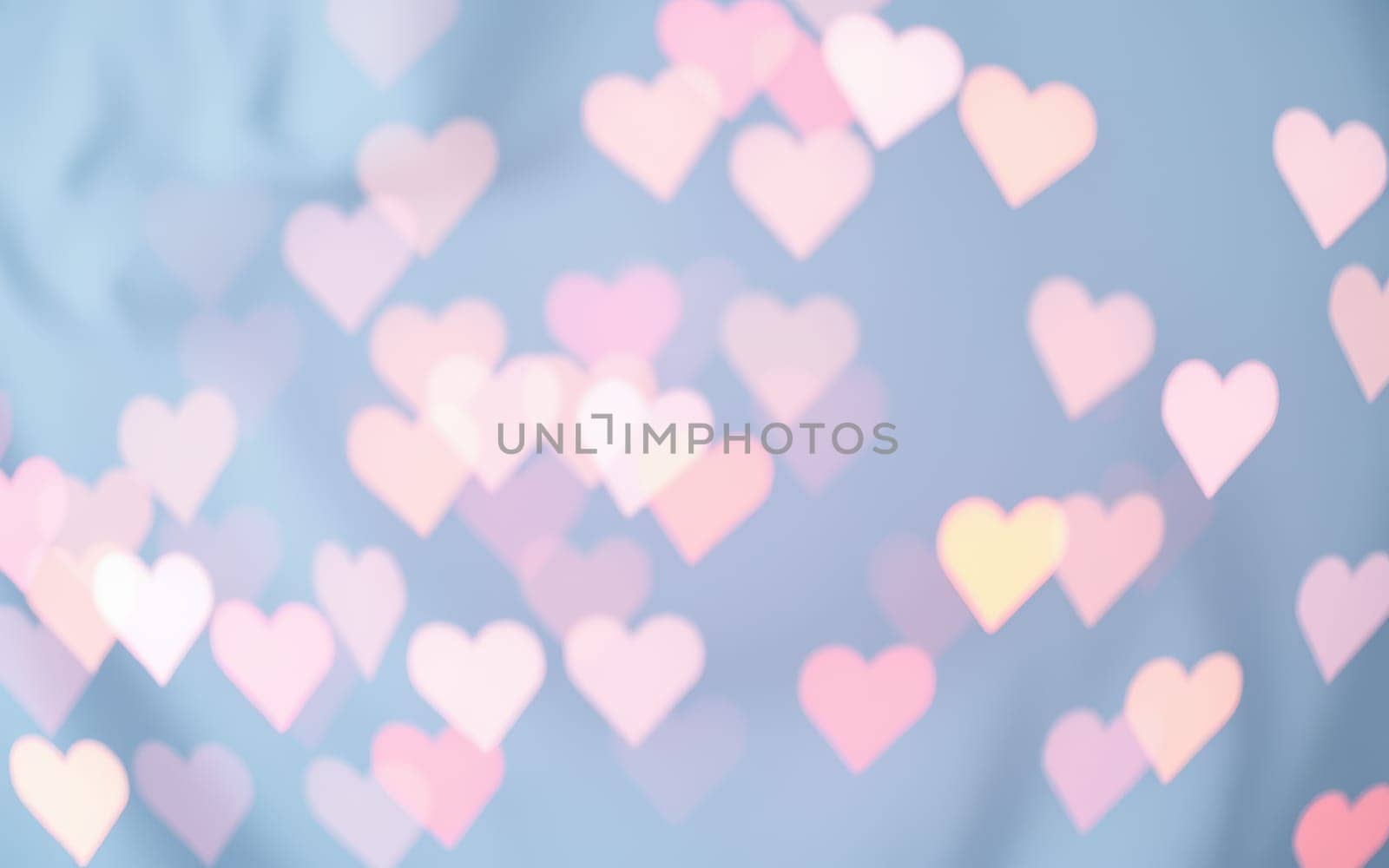 Delicate pastel hearts scatter across a soft blue backdrop, creating a whimsical and romantic ambiance perfect for special occasions or artistic projects.