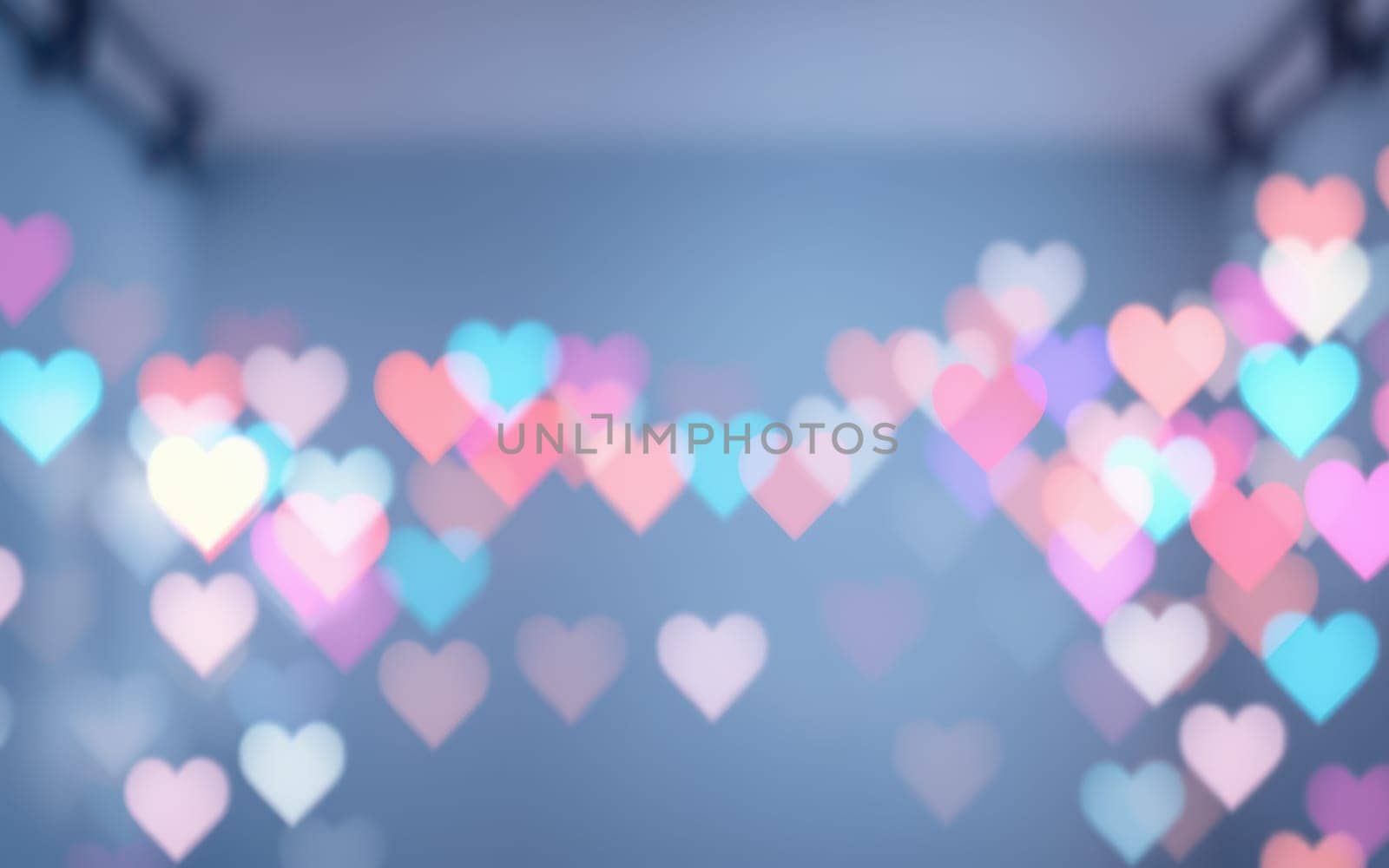 Soft heart-shaped lights create a dreamy atmosphere, perfect for celebrations or romantic evenings. The vibrant colors blend to enhance the charm of the decorated space.