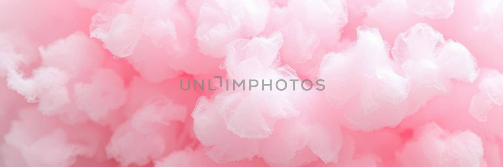 Soft pink cotton candy clouds swirl and float in the air, reminiscent of a joyful carnival day. This fun setting invites people to indulge in sweet treats and enjoy the lively atmosphere.