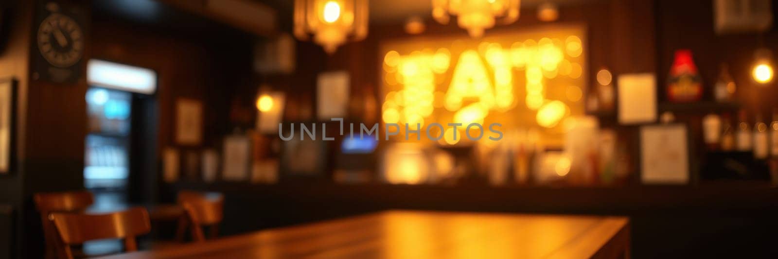 Soft lighting fills the cozy cafe, creating an inviting ambiance. Empty wooden tables await customers in this charming evening setting, perfect for relaxation and conversation.