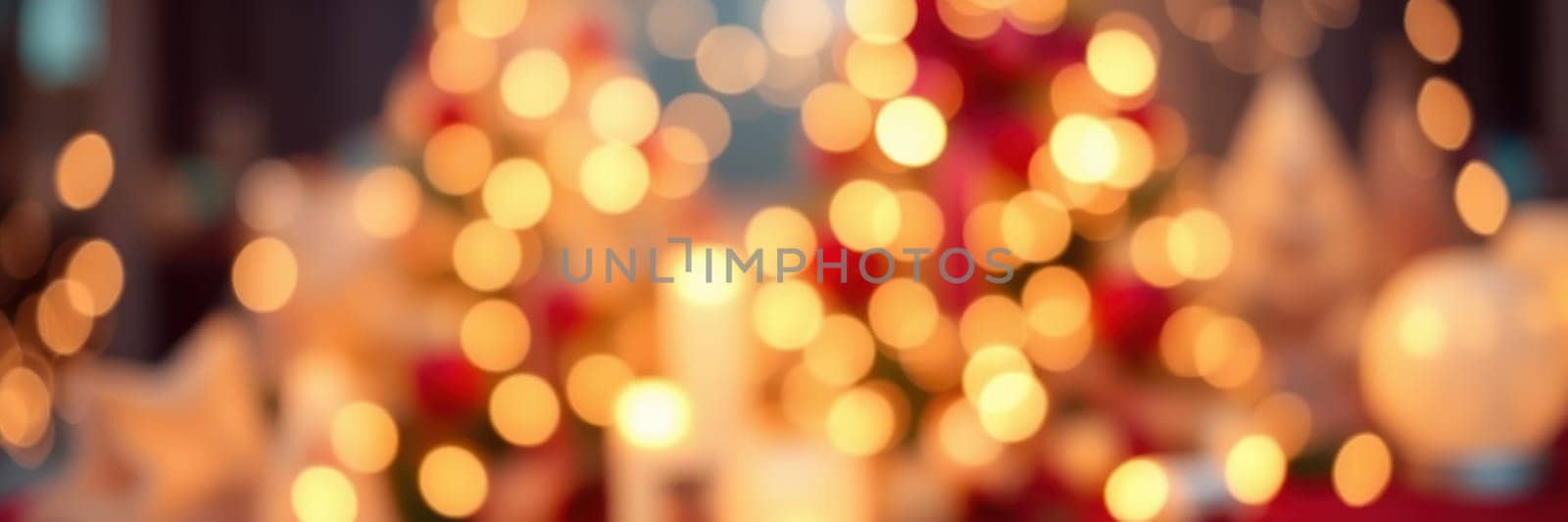 Softly glowing lights create a cozy atmosphere around beautifully decorated Christmas trees. The warm hues and festive decorations evoke a sense of holiday cheer and community spirit.