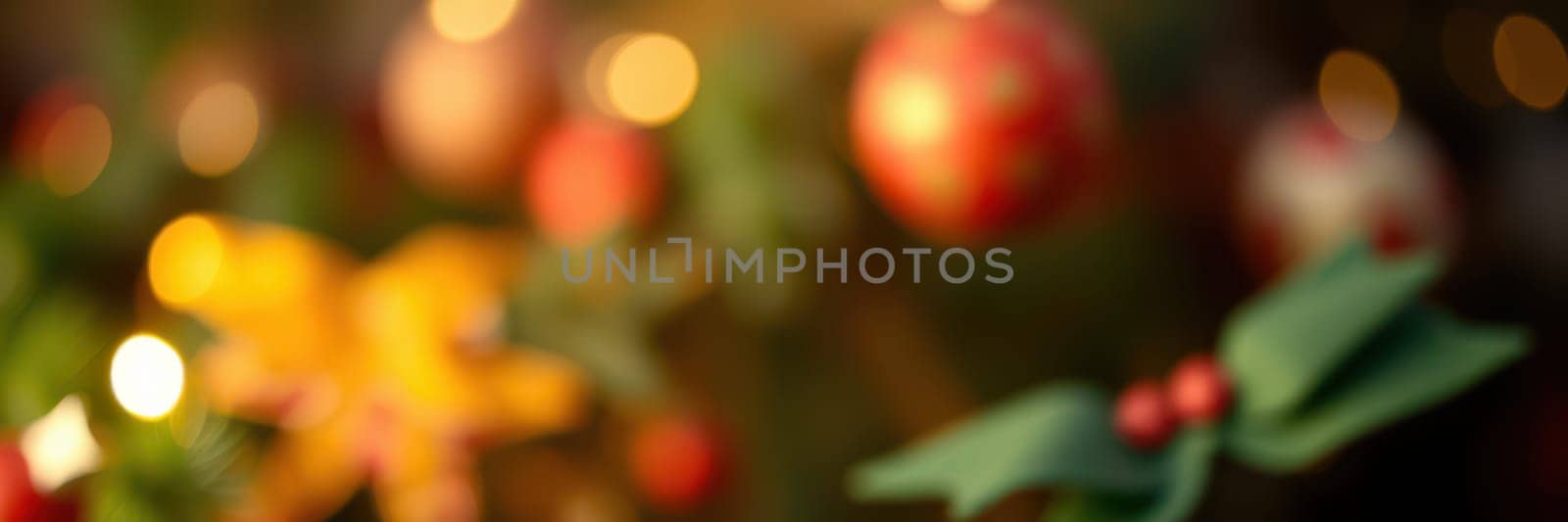 Brightly colored ornaments hang from a beautifully decorated tree, with warm lights twinkling softly in the background. The atmosphere is joyful and inviting, capturing the essence of the season.