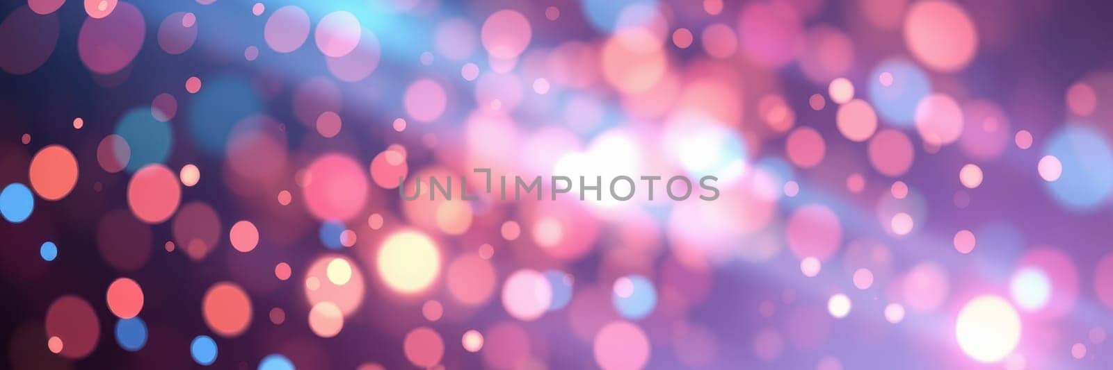 Colorful bokeh lights glow against a dark background, creating a lively and festive atmosphere. The vibrant hues blend seamlessly, enhancing the ambiance of a joyful celebration.