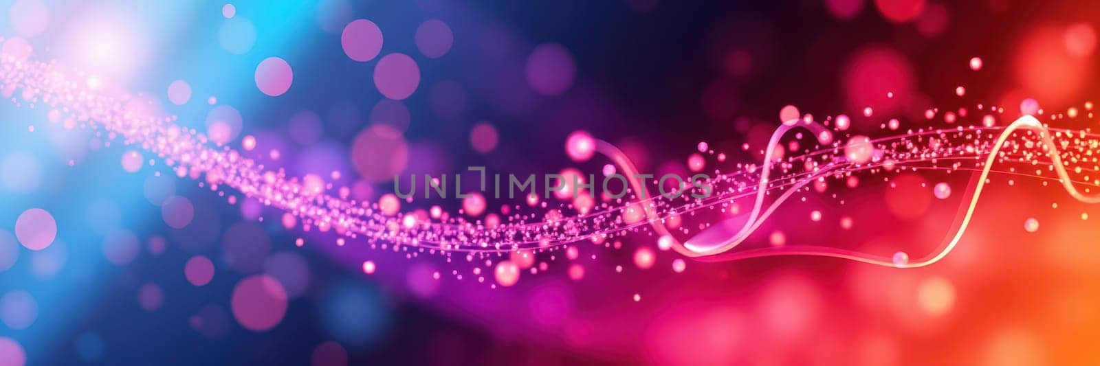 Swirling waves of bright colors and sparkling light particles fill the visual space, creating a dynamic and captivating atmosphere perfect for digital art and design.