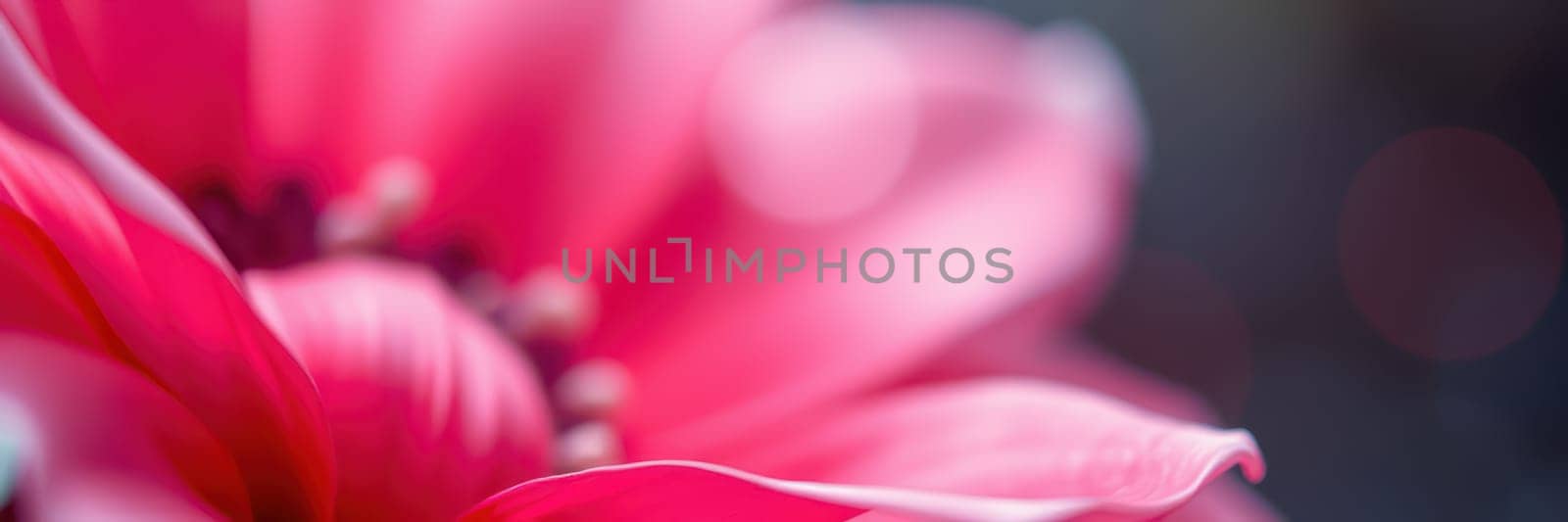 A close-up view of a vibrant pink flower captures the soft petals delicately illuminated by natural light, creating a serene spring atmosphere in a garden setting.