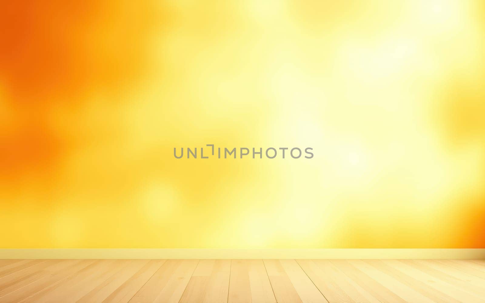 A bright interior features a warm golden wall that radiates light, complemented by a smooth wooden floor, creating an inviting atmosphere for creative projects.