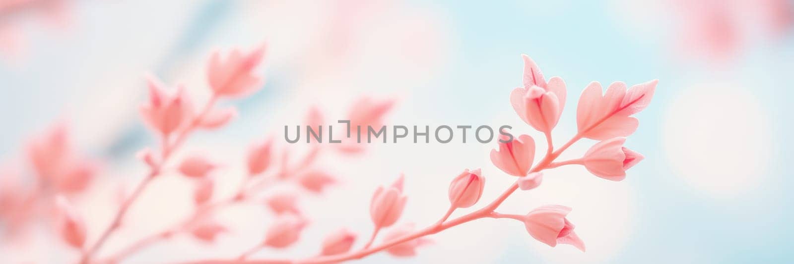 Blossoming pink flowers emerge from slender branches, creating a gentle contrast with a soft blue backdrop, capturing the essence of spring's renewal and beauty.