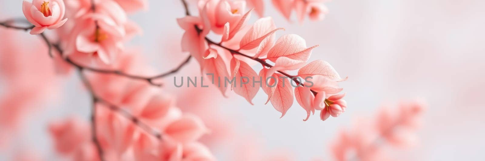 Soft pink flowers bloom vibrantly against a blurred backdrop, capturing the essence of spring's renewal and the beauty of nature in full display.