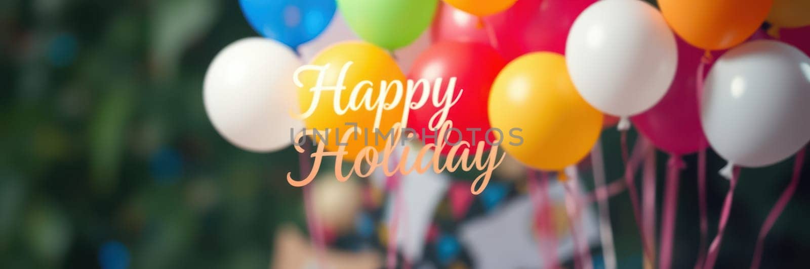 Bright, colorful balloons in various shades adorn the scene, creating a cheerful atmosphere filled with holiday spirit and celebration, perfect for gatherings.