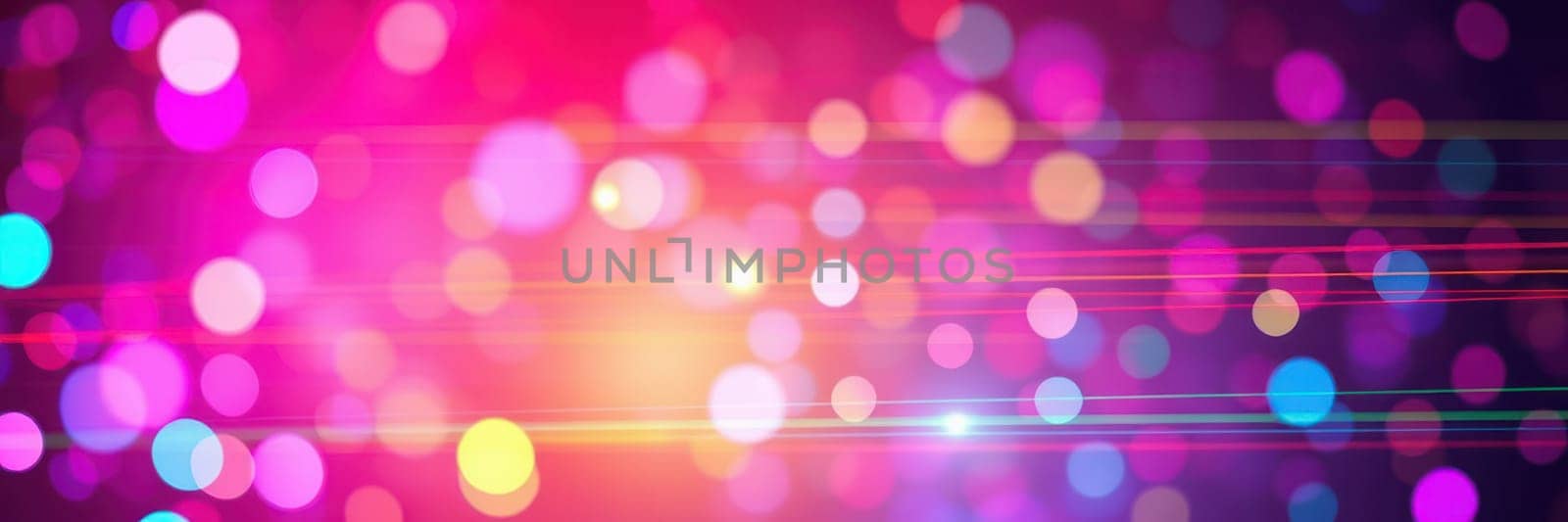 Bright, colorful bokeh lights blend in a vibrant background, creating a festive atmosphere for an evening celebration, full of energy and joy.