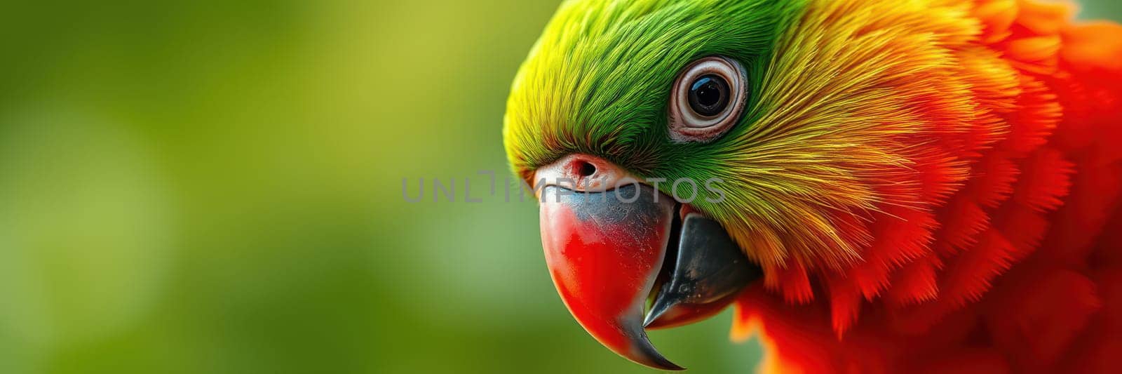 A parrot displays its stunning bright plumage of green, yellow, and red while perched amidst a vibrant, leafy environment, showcasing its natural beauty.