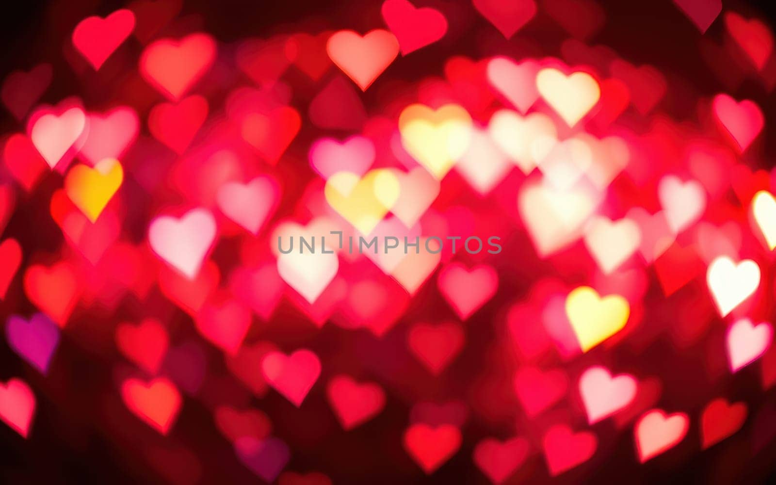 A vibrant display of multicolored heart shapes fills the background, setting a romantic mood for a celebration, party, or special occasion at night.