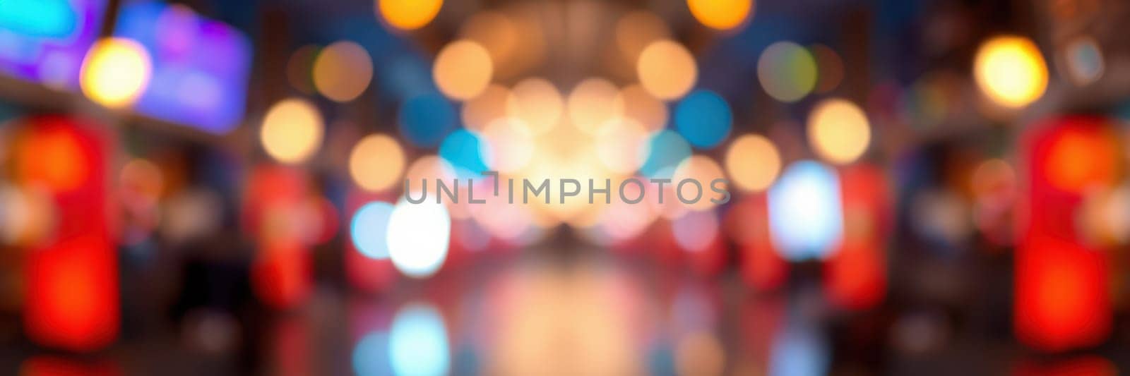 Brightly colored lights illuminate a bustling urban environment at night, creating a dynamic and inviting atmosphere filled with energy and excitement.